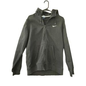 Nike Mens Hoodie Size L Dark Black Full-Zip Athletic Swoosh Logo Streetwear Casu
